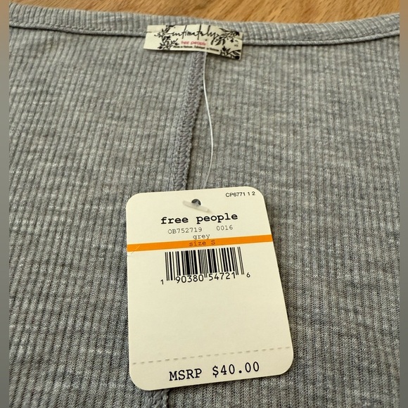 NEW Free People Don’t Rock The Boat Ribbed Long Sleeve V Neck T shirt Gray Small - Picture 3 of 10